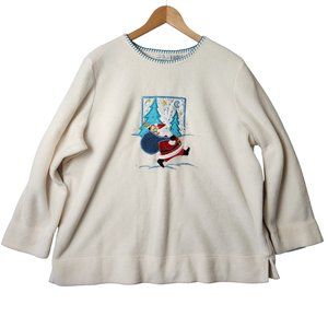 White Stag Womens Plus Size Fleece Embroidered Christmas Sweatshirt Size 18/20 W